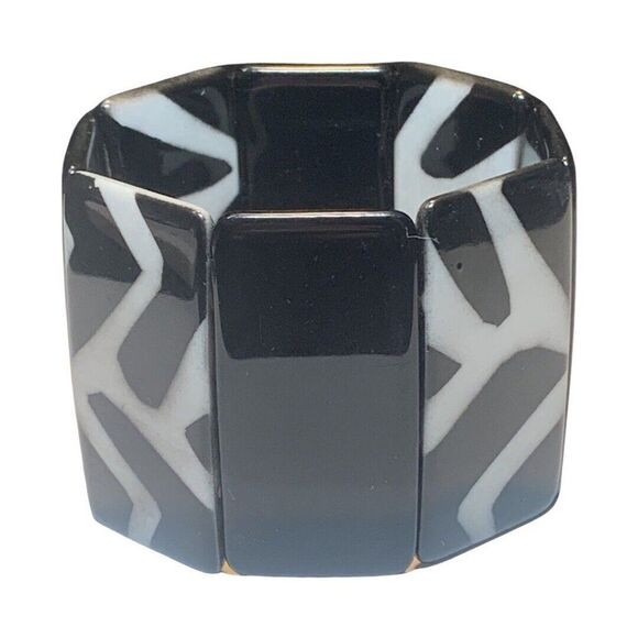 Vintage Black White Zebra Print Acrylic Rectangle Women’s Stretch Bracelet - Picture 1 of 6